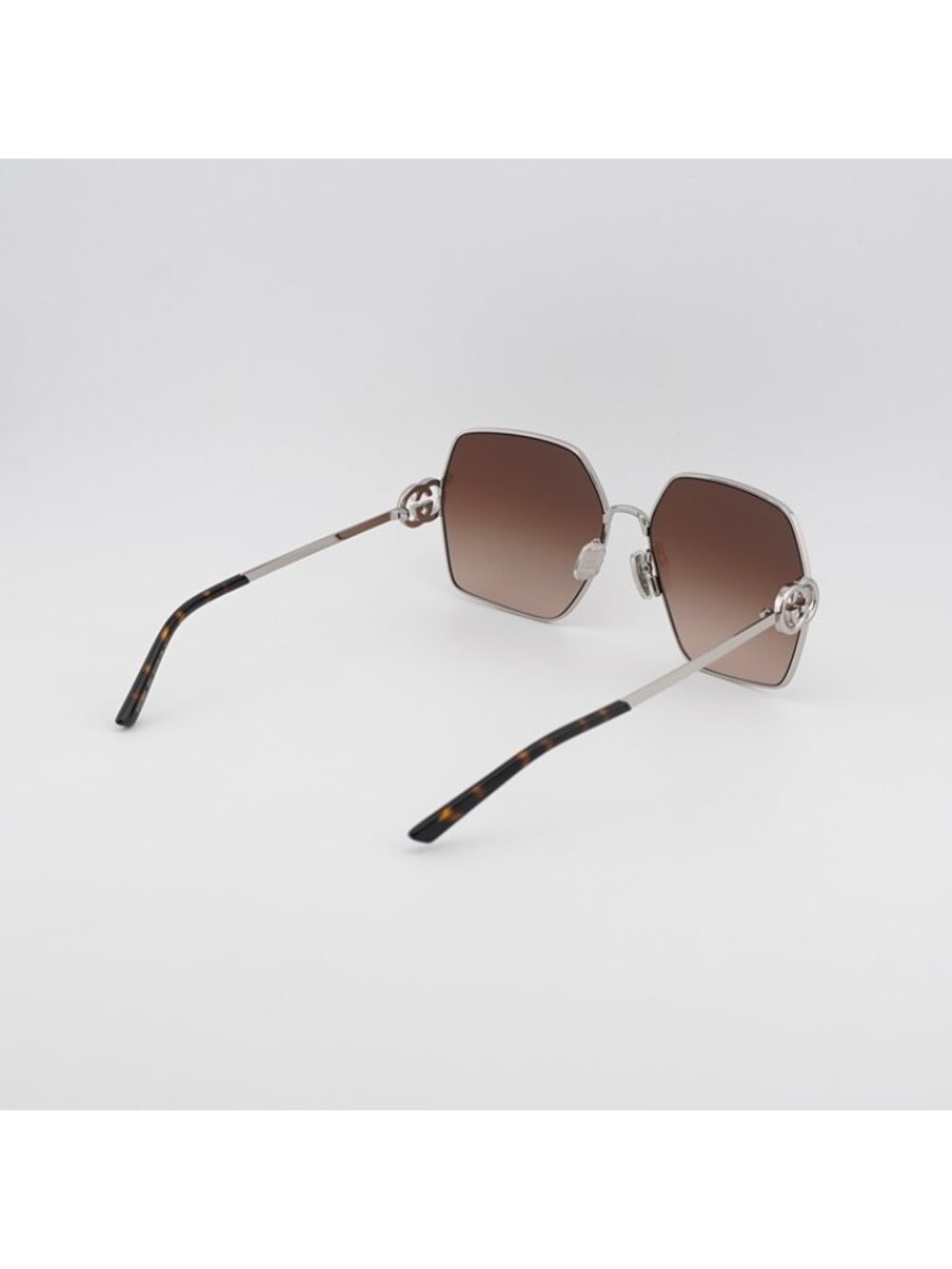 Gucci GG2163S 003 Sunglasses Silver Square Frame, Brown Gradient Lenses - Picture 4 of 10